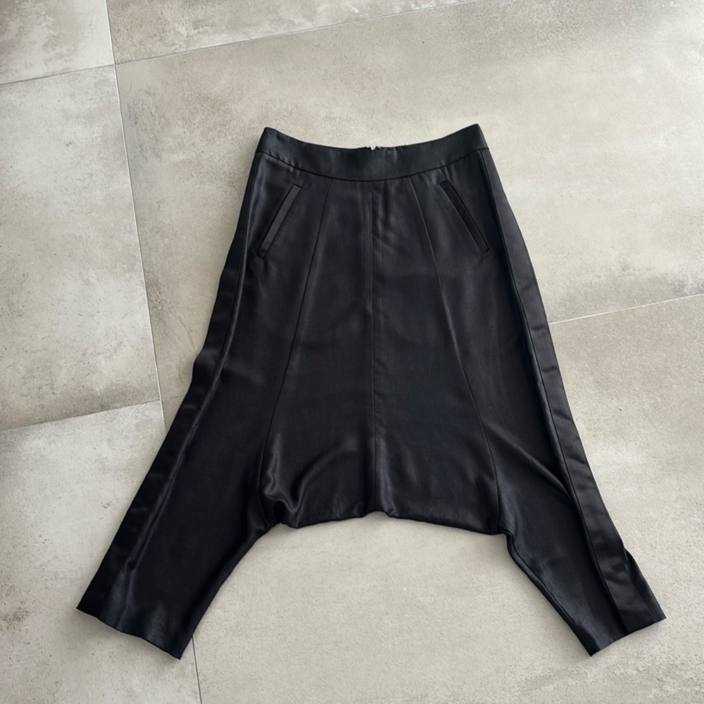 BCBG black drop crotch tuxedo pant Runway collection
